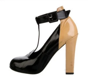 Jill Stuart color block patent leather tall Mary jane round t strap pumps 9.5 - Picture 1 of 8