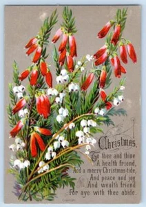 TARJETA DE NAVIDAD ANTIGUA 1880-90 ERA VICTORIANA NAVIDAD SALUD RIQUEZA PAZ ALEGRÍA - Imagen 1 de 2