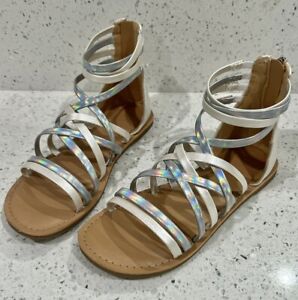 Cat & Jack Girls Metallic Sandals Color Brown Silver Size 13 NEW FREE SHIPPING