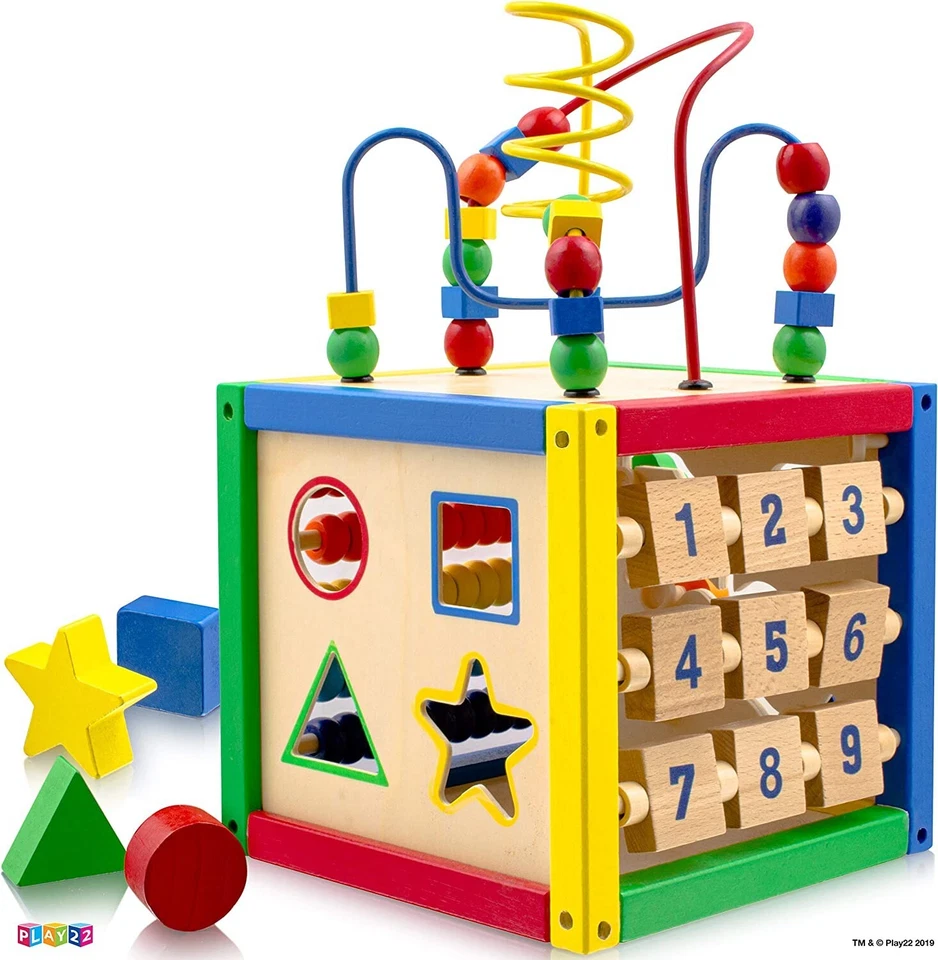 Wooden Activity Cube With Bead Maze 5 n 1 Baby Activity Cube Removable Bead Maze - Image 1 of 4