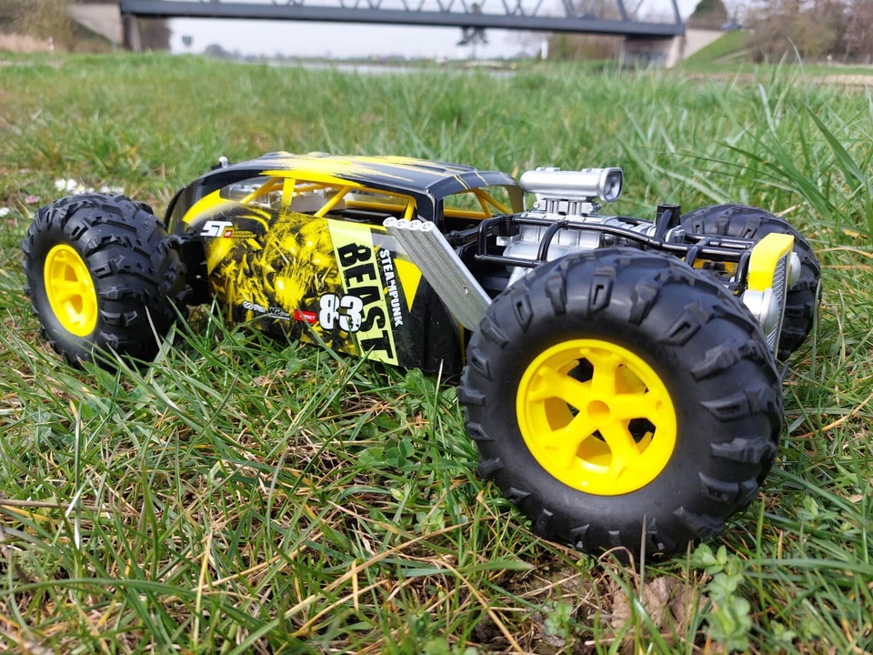 RC Auto Steampunk Hot Rod Dragster 1:12 4WD RTR schwarz/ gelb schnell 2,4Ghz - Bild 1 von 4