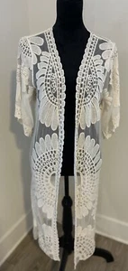 Lace Floral Duster Robe Beach Cover Festival Kimono Boho Cardigan Sheer Sz L NWT - Picture 1 of 9