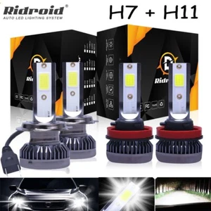 Combo H11 H7 LED Headlight Bulb Kit High Low Beam Super Bright 6000K Xenon White - Picture 1 of 12