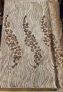 Blush Floral Sequin Embroidery on Mesh Prom Sequin Fabric "Luxury Wavy"  - Picture 1 of 9