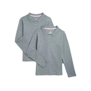 Wonder Nation Girls School Uniform Long Sleeve Polo Shirt, 2-Pack, Size S (6-6X - Picture 1 of 3
