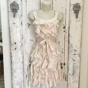 Max and Cleo Size 2 Womans Ivory Ruffle Belted Cocktail Party Formal Dress - Picture 1 of 8