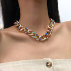 Colorful Painted Aluminum Chain Choker Necklace Women Cuban Link Chain Neckl&amp;TQ