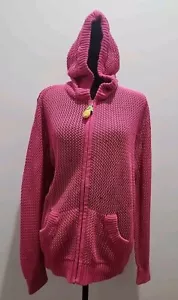 Quacker Factory Womens Jacket Small Sz XL Pink Knit Pineapple Sequin Hood Beaded - Picture 1 of 8