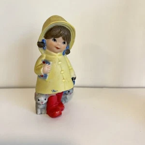 Jasco Girl Yellow Raincoat Kittens Figurine Vintage Figurine - Picture 1 of 9