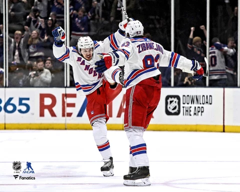 Artemi Panarin and Mika Zibanejad Rangers Goal Celebration 8" x 10" Photo Cover