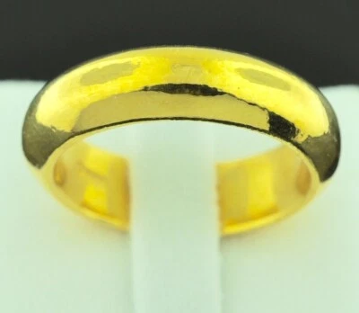 Real 24k  Solid Yellow Gold Wedding band Ring 5 mm size 4-12 high  7.55 gr - Image 1 of 4