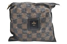 Authentic FENDI Pequin Clutch Hand Bag Pouch Purse Nylon Brown Black K3855