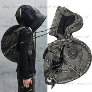 No Faith Multi Cremallera Denim Capucha Mochila Chaleco Multifuncional Bolso Hombres Mujeres Nuevo - Imagen 1 de 23