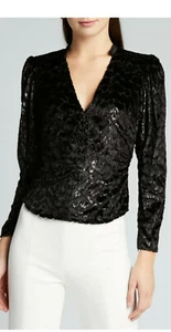 A.L.C Canyon Metallic Devor'e Velvet V-neck Black Top Size 2 MSRP-$450 - Picture 1 of 11