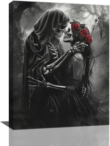 Gothic Skull Wall Art Pictures Goth Skeleton Wall Decor Canvas Painting Home ... - Picture 1 of 5