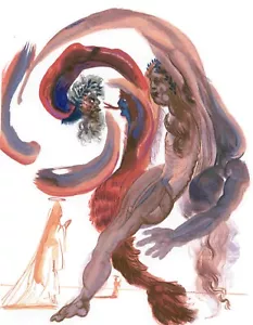 Salvador Dali ARCHIV AUTHENTISCH. - FEGEFEUER 18 - Die Faultiere - Dantes göttliche Komödie - Bild 1 von 6