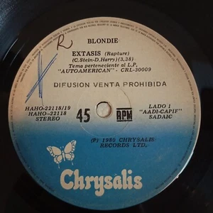 BLONDIE RAPTURE / VIVELO EXTASIS / LIVE IT UP 7" PROMO Vinyl Record Argentina - Picture 1 of 4