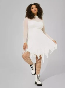 Vestido blanco de malla tórrida manga larga cuello alto 2X 18-20 dobladillo manga larga - Imagen 1 de 9