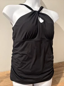 Lands End L 14 16 Tankini Top Black High Style Twist Longer Ruched Swim Wear - Picture 1 of 8
