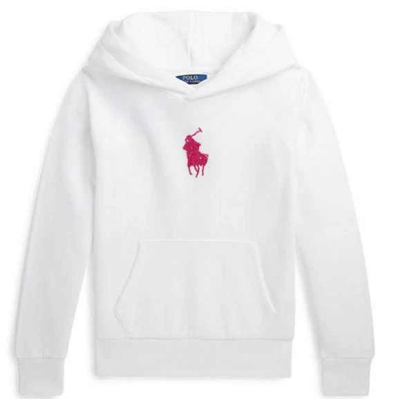 Ralph Lauren Junior's Girl's  Big Pony Fleece Hoodie, White, L,(12-14) - Image 1 of 1