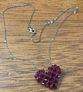 Collana Puff Cuore Cristallo Swarovski con Catena Argento Sterling Fucsia Rosa Scuro - Foto 1 di 7