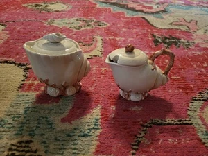 Fitz and Floyd sugar and creamer set pink detail ocean chic vintage pottery set - Bild 1 von 4
