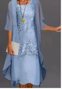 Sommerkleid Festlich Mit Überwurf. Gr. Xl. 42/44. Hellblau. Hochzeit. Spitze. - Bild 1 von 3