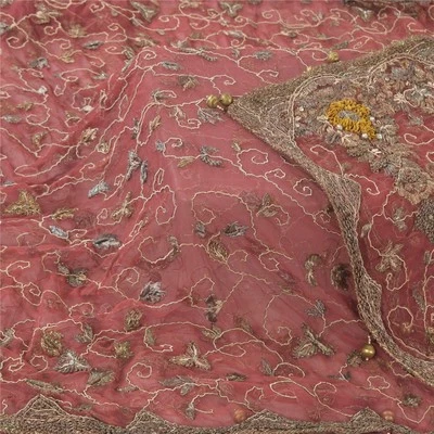 Bufandas envolventes premium con cuentas a mano red estola larga Dupatta malva vintage Sanskriti Foto 1 de 4