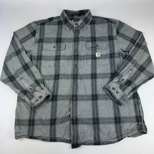 Carhartt Mens Size XL Loose Fit Heavyweight Flannel Plaid Shirt Gray *Read - Picture 1 of 8