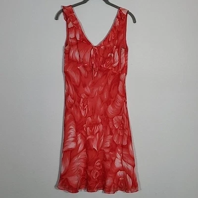 Y2K Vintage Ann Taylor 100% Silk Dress Size 2 Red Floral Fairy Whimsigoth Ruffle - Image 1 of 4