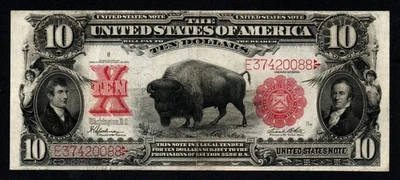 Billete de $10 BISONTE CRUJIENTE 1901 EN ESTADO BASTANTE BUENO+/XF GRAN TAMAÑO ¡Licitación legal de Estados Unidos! Foto 1 de 2