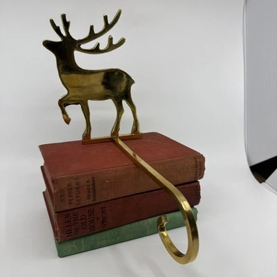 Suporte de meia vintage latão renas braço longo cabide manta gancho - Imagem 1 de 4