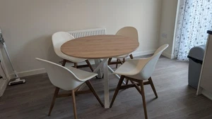 IKEA Round Dining Table and Chairs (white&oakwood), Table Set , Set Of Four - Picture 1 of 5