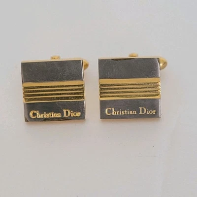 Gemelos Christian Dior Oro Tono Plata Logo Vintage Cuadrado Diseñador Foto 1 de 4