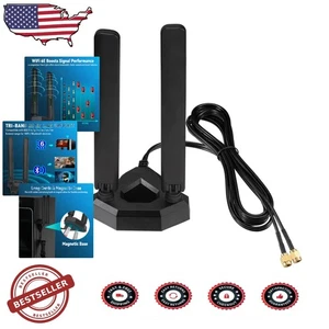 WiFi 6E Tri-Band Antenna 6GHz 5GHz 2.4GHz Magnetic Base 6.5ft Cable - Picture 1 of 9