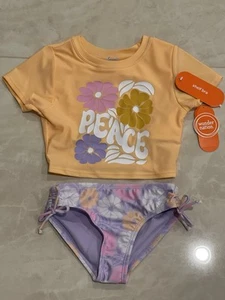 Wonder Nation Girls Two Piece Cropped Rashguard Swim Suit Size Small (6-6X) - Picture 1 of 2
