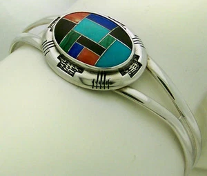 STUNNING ESTATE RELIOS/CAROLYN POLLACK MULTI-STONE STERLING SILVER CUFF BRACELET - Picture 1 of 1