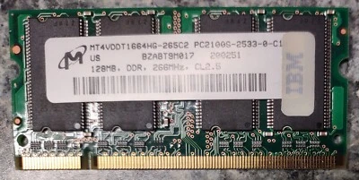 Micron 128MB DDR 266MHz CL2.5 PC2100S-2533-0-C1 Laptop Memory - Image 1 of 2