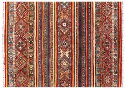 Afghan Ziegler Khorjin Carpet 170X240 Hand-Knotted Red Striped Orient C - Image 1 of 4
