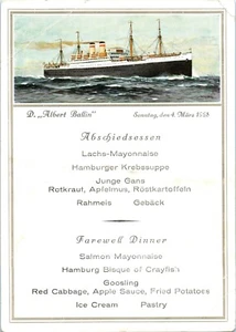 Hamburg-Amerika Cruise Line Souvenir Dinner Menu for Mar 4, 1928 German Postcard - Picture 1 of 2
