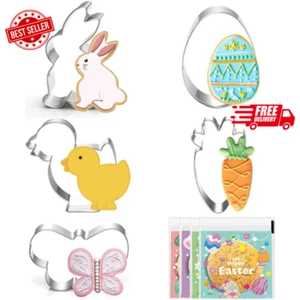 Large Easter Cookie Cutters - 5 Pieces Cookie Cutters Shape - Bunny, Egg, Carrot - Picture 1 of 9
