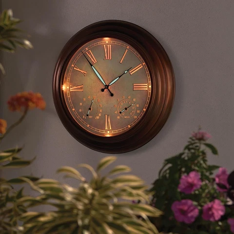 24" OUTDOOR LIGHTED LEDs Atomic CLOCK Accurate Battery Operated Cover