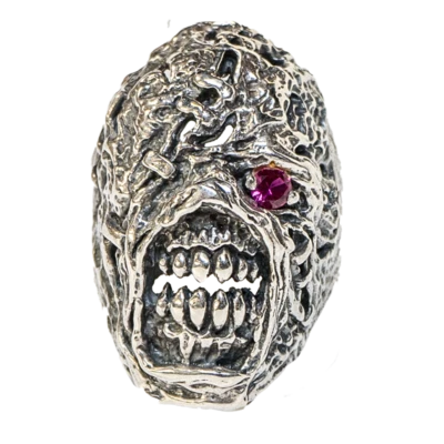 Anello Teschio Nemesis In Argento .925 Resident Evil Biker Heavy Metal Gotico. - Immagine 1 di 4
