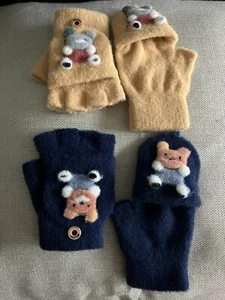 Boy’s Two In One Convertible Soft Bear Glove Mitten Bundle Size 4-7 Years Old - Picture 1 of 7