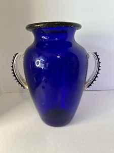 Kobaltblau und Gold Henkel Vintage Kunst Glas Vase Murano? 12" hoch - Bild 1 von 6