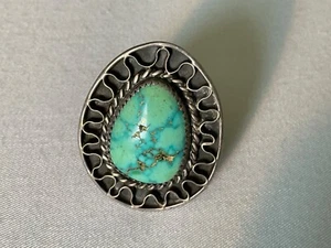 SIGNED NAVAJO STERLING SILVER TURQUOISE RING SIZE 12.00 11.1 grams - Picture 1 of 5