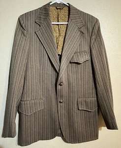 70s Mens Blazer Sport Coat Jacket 44 Brown Poly Stripe Amalgamated Union USA - Picture 1 of 14
