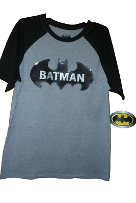 Boys New size  XXL (18) Batman  Logo T-Shirt Short Sleeve Black and Gray - Image 1 of 3