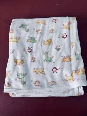 Детское одеяло VintageCarter's White Green Yellow Zoo жираф лев панда 26 дюймов x 30 дюймов - Изображение 1 из 4