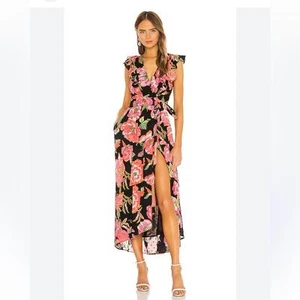 NEW $425 banjanan Carra Eliza's rose garden maxi wrap dress small - Picture 1 of 10